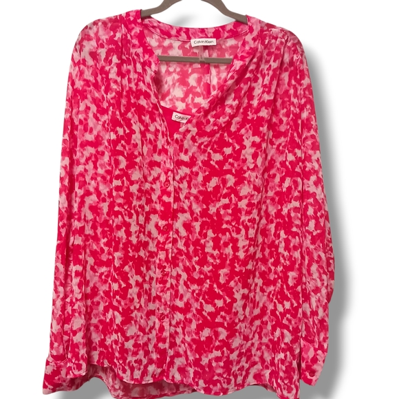 Calvin Klein V-Neck Chiffon Blouse- Size 1X- EUC $98 Retail - Picture 5 of 10